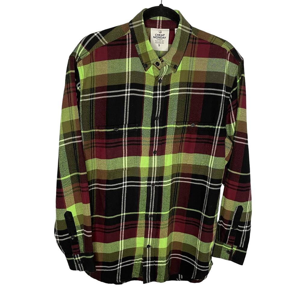 Cheap Monday Plaid Flannel Button-Down Shirt Long Sleeve Small